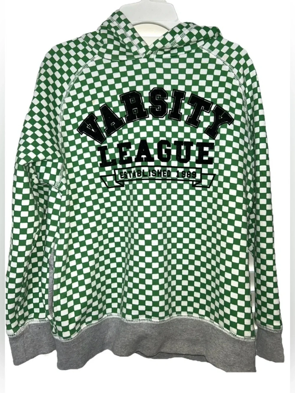 The Children’s Place Boys Large 10/12 Green & White Checkered Pullover Hoodie